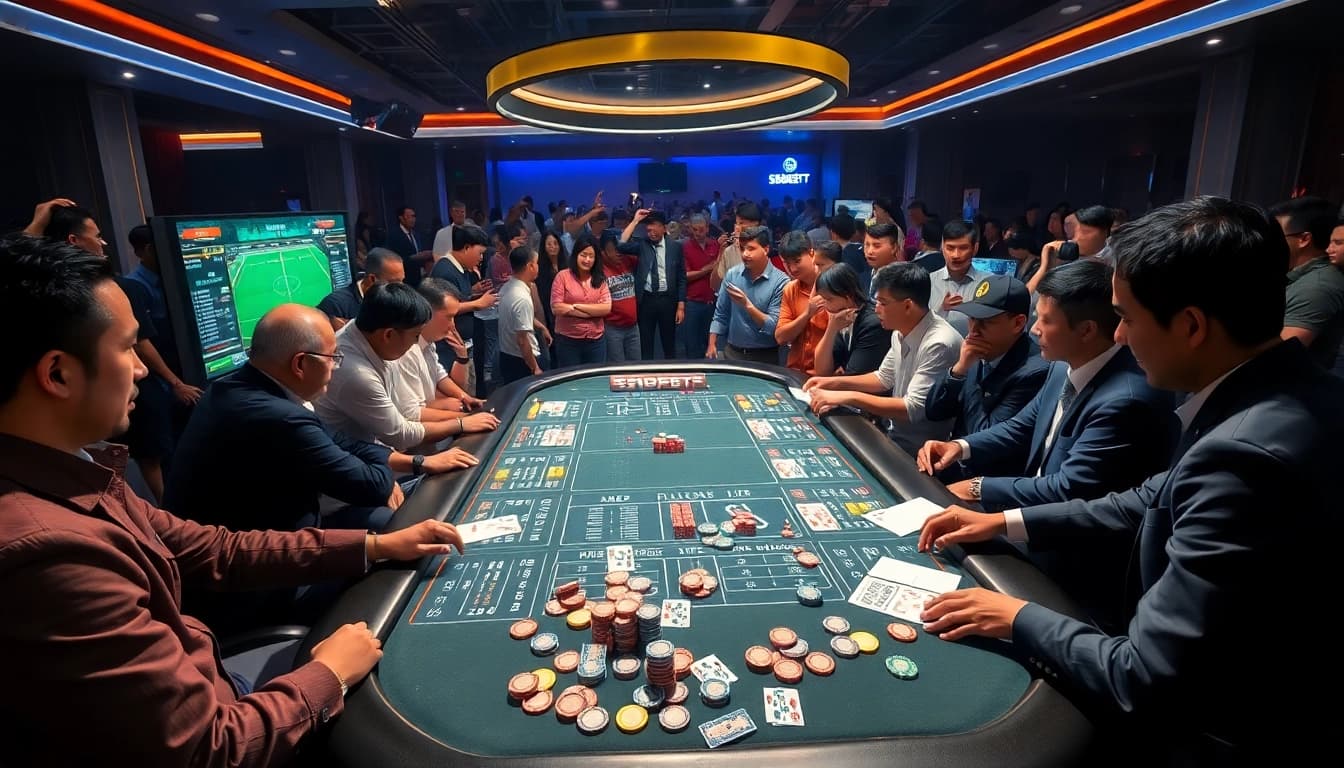 Engaging in Judi Bola Resmi with vibrant betting slips and competitive odds at a stylish SBOBET88 casino.