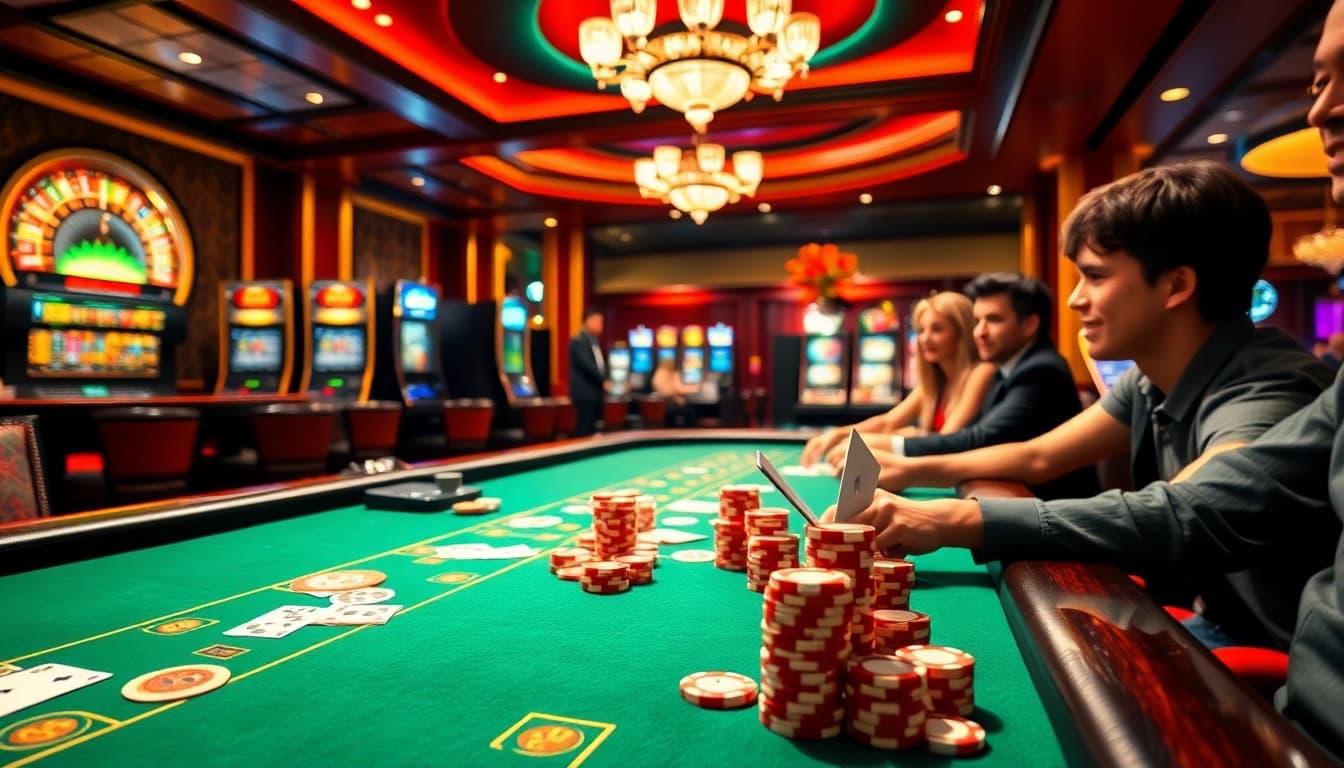 Experience high-stakes gaming at the i9bet casino table with vibrant poker chips and cards.