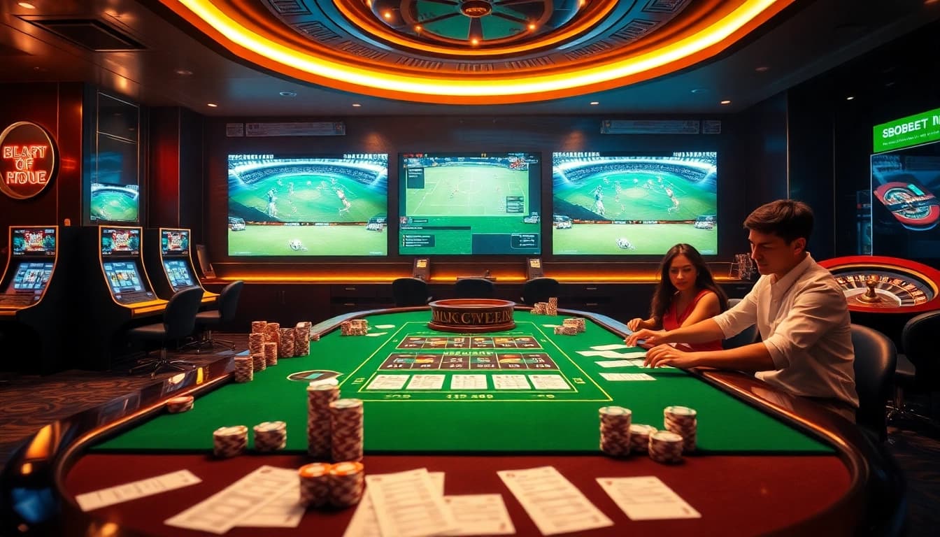 High-energy SBOBET sports betting atmosphere showcasing Judi Bola Resmi excitement and luxury.