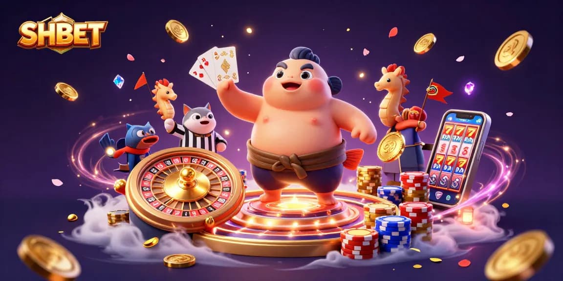 SHBET celebrates winning moments in a vibrant underwater casino with colorful characters and dynamic gaming elements