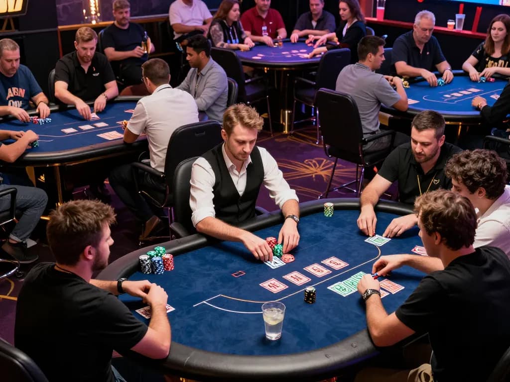 Engage with MM88's live poker action showcasing players and excitement in a vibrant casino