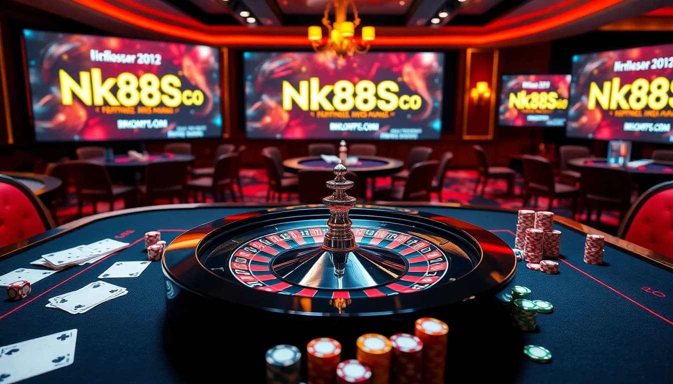 Navigating the excitement of online gaming at https://nk88s.com/ with vibrant casino tables and roulette.