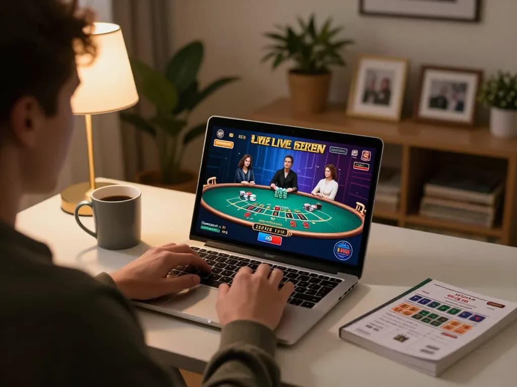 Engaged player enjoying a Live Casino experience on laptop, focused on blackjack game interface.