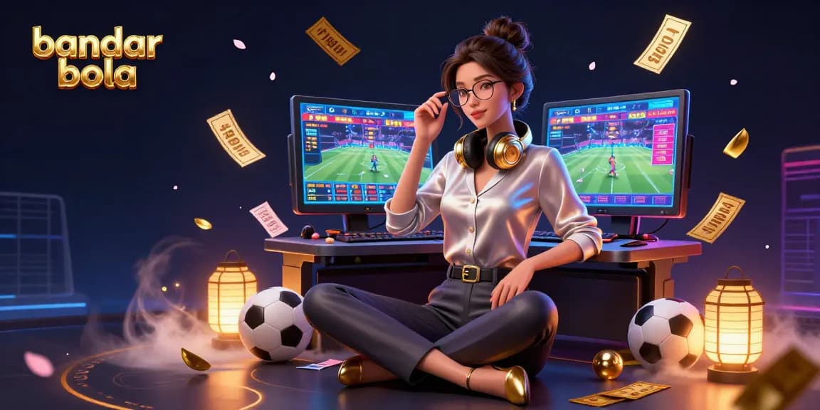 Engage in thrilling bandar bola sports betting with immersive gaming setup and colorful elements.