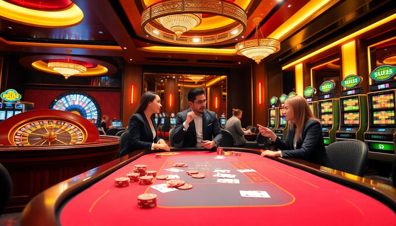 Engaging patrons at nhà cái xx88 experience luxury at a vibrant casino table.
