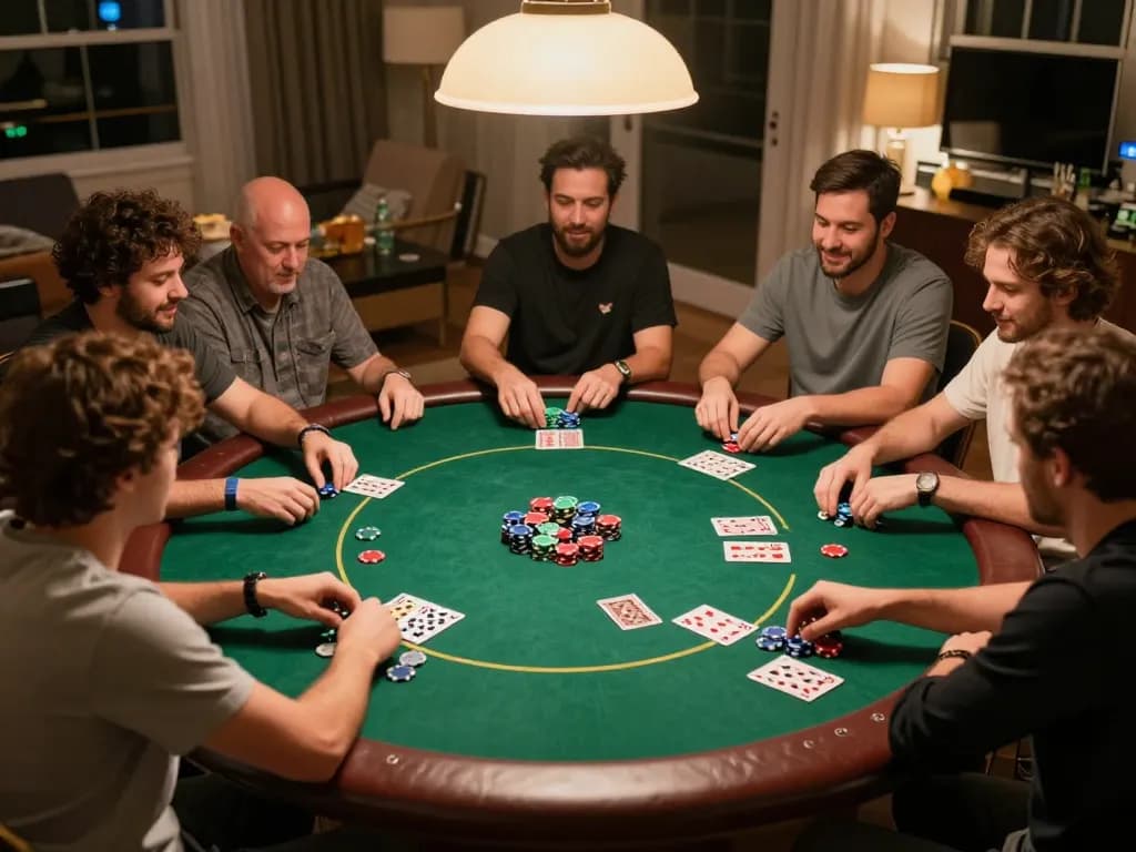 Friends enjoying a lively poker game night at home with ligasedayu strategies in play.