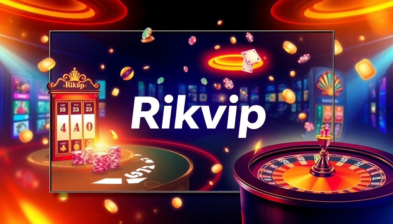 Rikvip enhances your gaming experience with engaging slot machines and poker tables in a vibrant online casino setting.