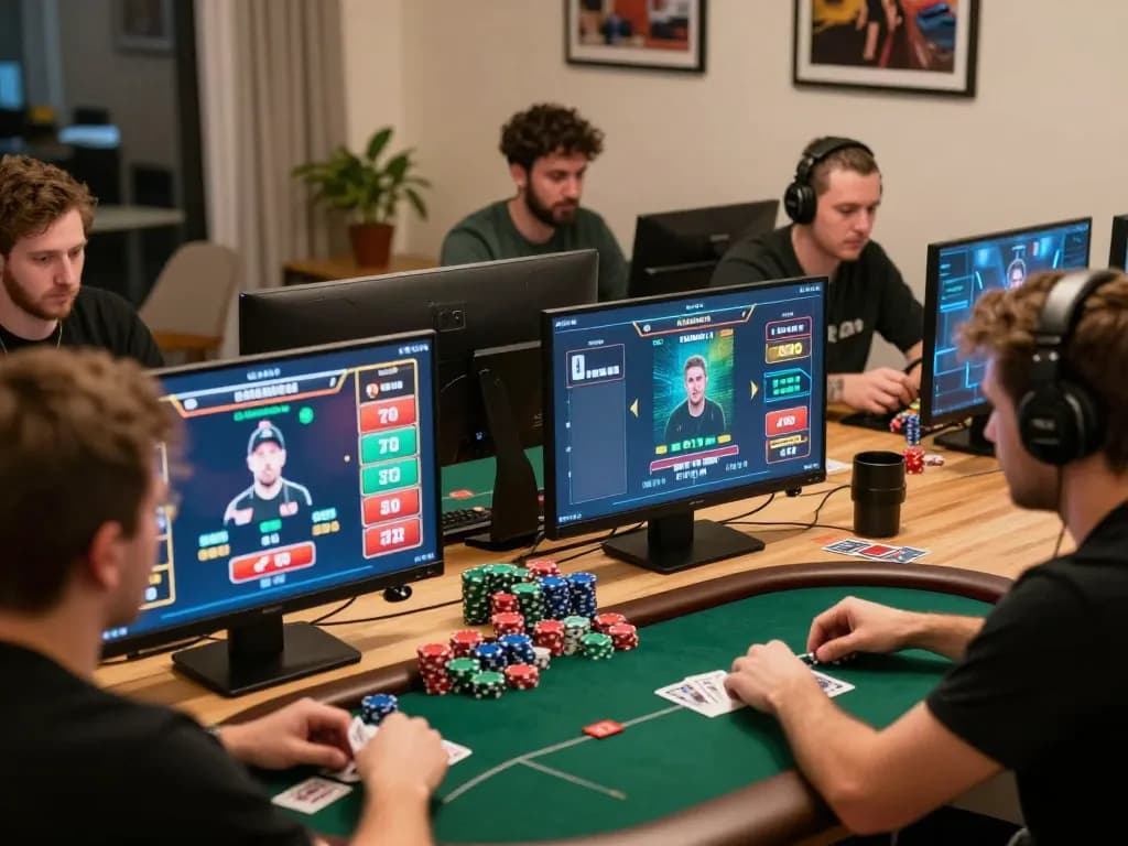 Menonton pemain terlibat dalam poker online di https://revjeffhood.com/me/ yang menunjukkan strategi dan keterampilan bermain mereka