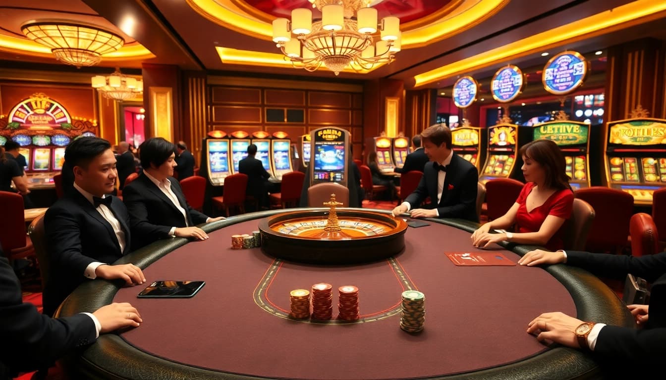 Engaged players at a premium poker table representing the excitement of jun88site.com.