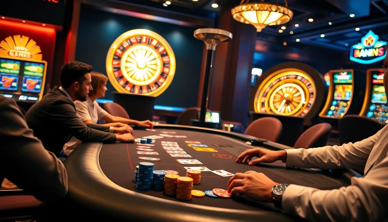 Players enjoy a thrilling poker game at KJC, where online gambling meets exciting casino dynamics.