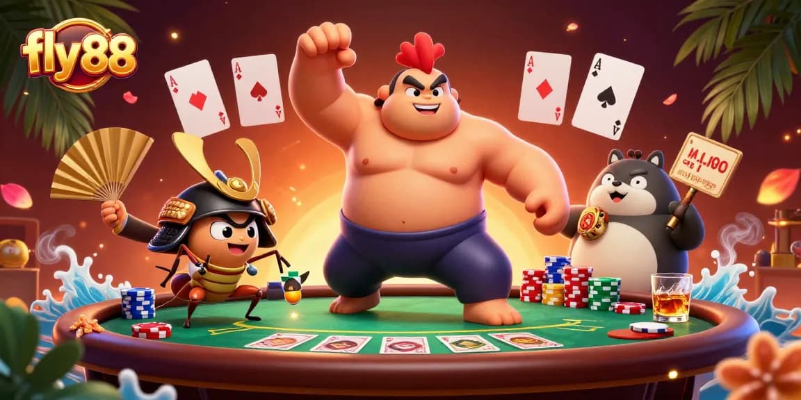 Experience high-stakes action with fly 88 in this vibrant poker scene featuring dynamic characters.