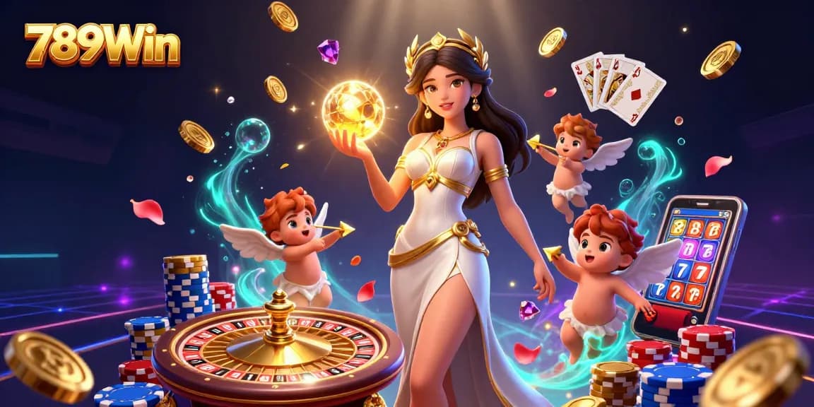 Spin to win with 789Win’s captivating casino scene featuring vibrant games and golden elements.