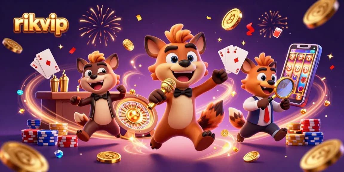 Experience the fun at Rikvip's bustling comedy casino, featuring lively hyenas and dynamic game elements.