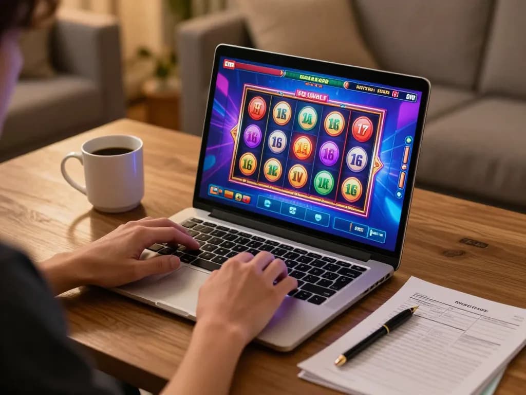 LIGALGO player enjoying online slot games during cozy at-home session with strategy notes