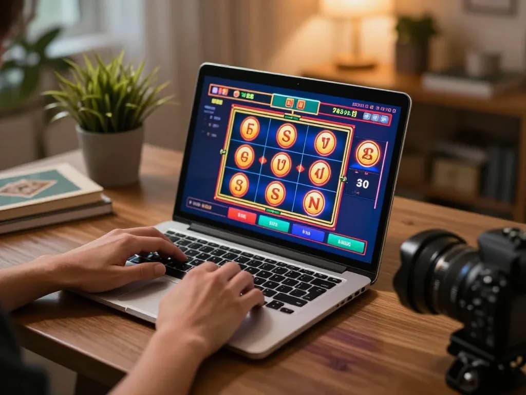 Engaging gameplay with GEN88 on laptop during cozy home casino experience