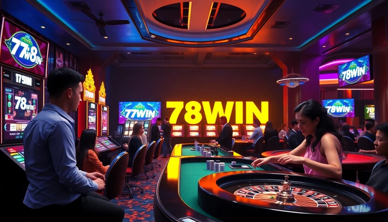 Experience exciting gameplay with 78WIN at vibrant casino tables filled with chips and cards.