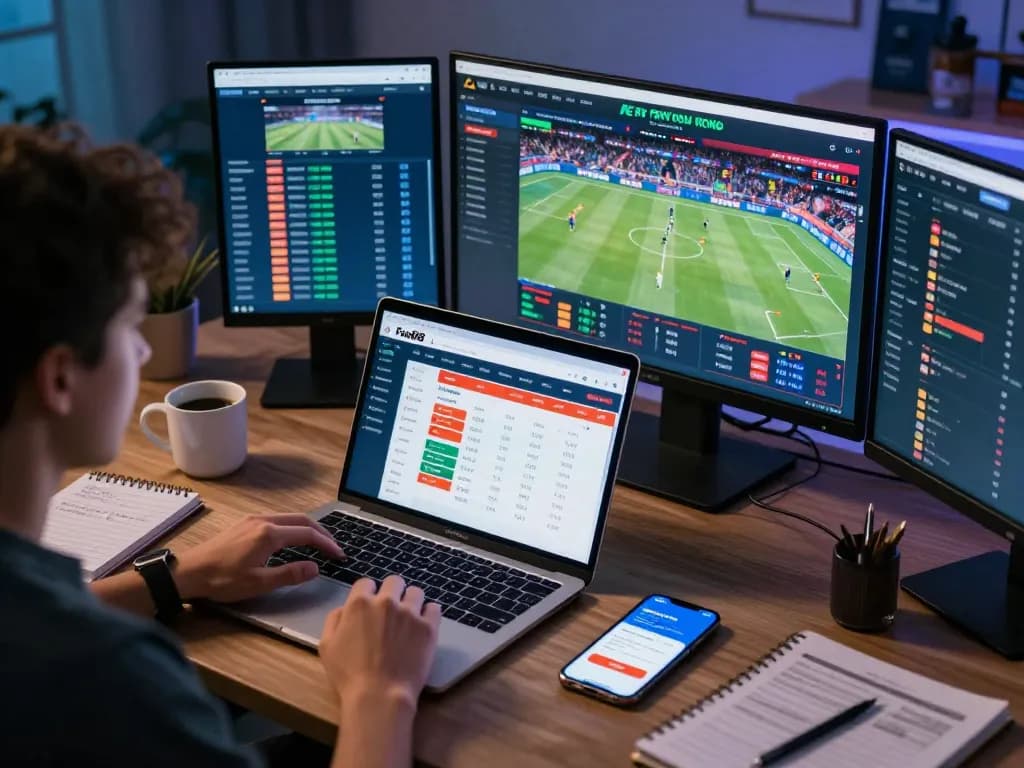 Engaging scene of online sports betting with Fun88 app interface and live odds analysis
