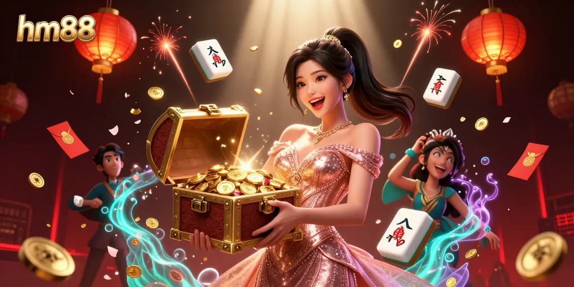 Experience the excitement of hm88 casino with a vibrant illustration showcasing treasures and vibrant gaming elements.