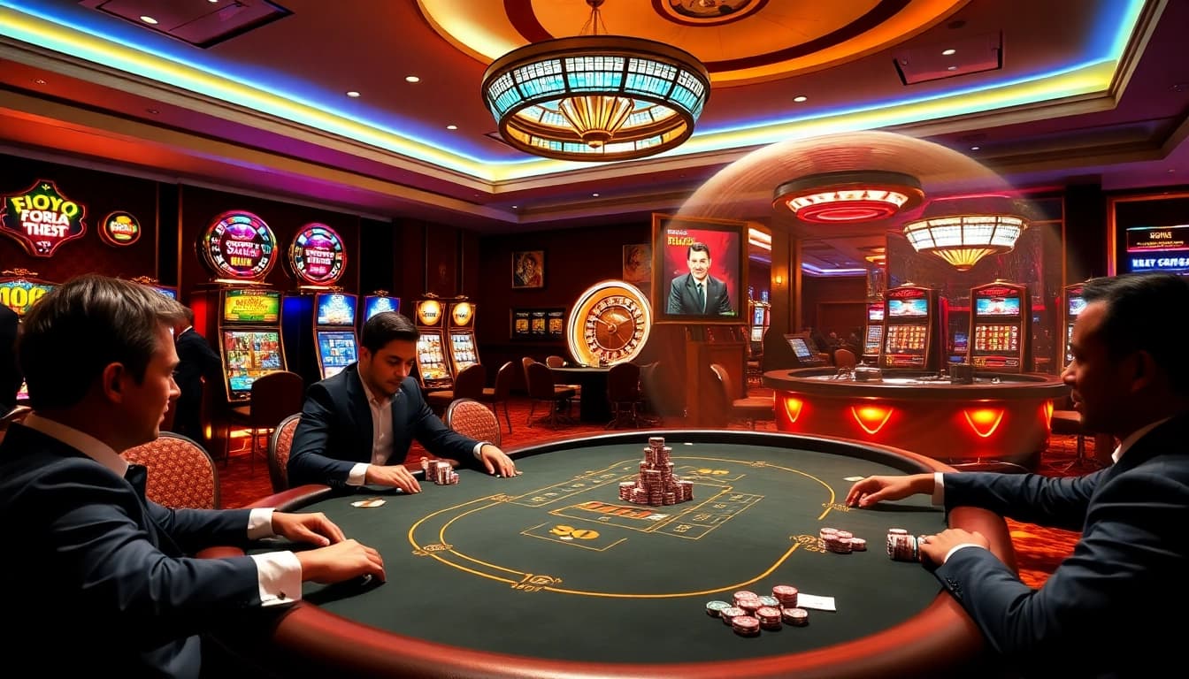 Experience the thrill of high-stakes gaming at SODO Casino with vibrant tables and luxurious decor.