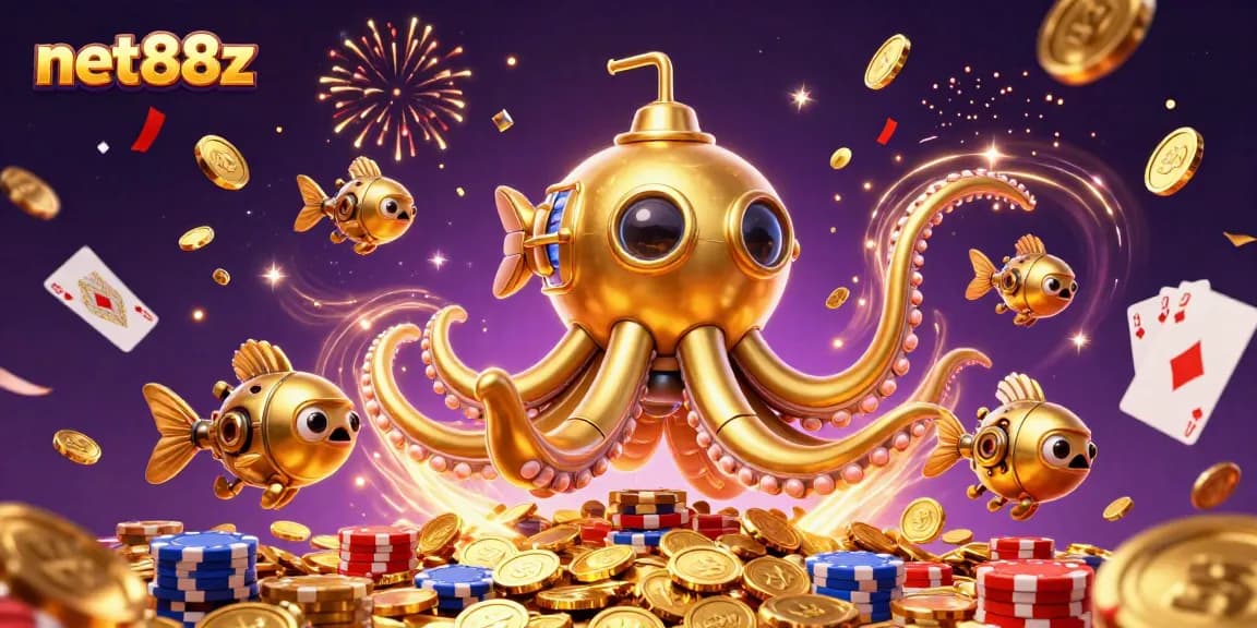Experience excitement with net88z as the golden kraken submarine dives into coins and poker action.