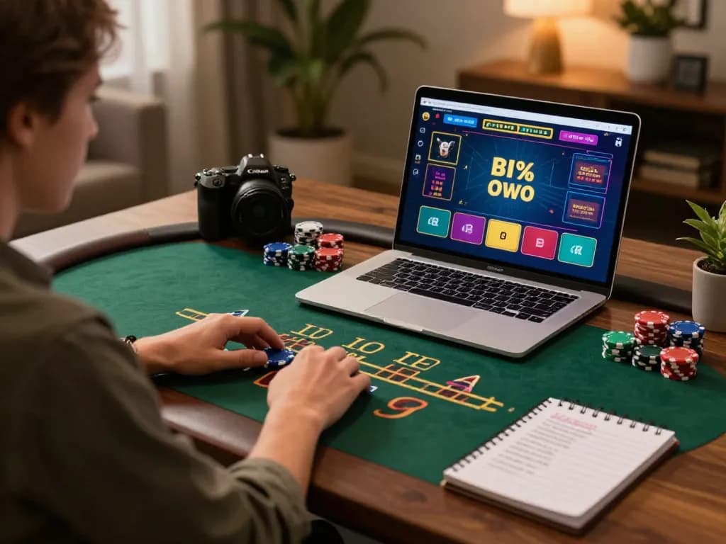 Engaged player using laptop for online gambling at nhacaiuytin, showcasing strategic gameplay.