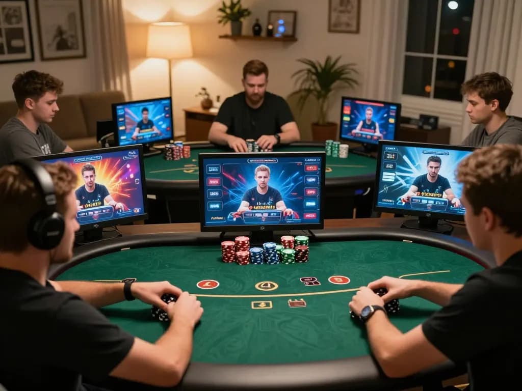 Players engaging in strategic poker gameplay on RR88, showcasing excitement and home gaming.