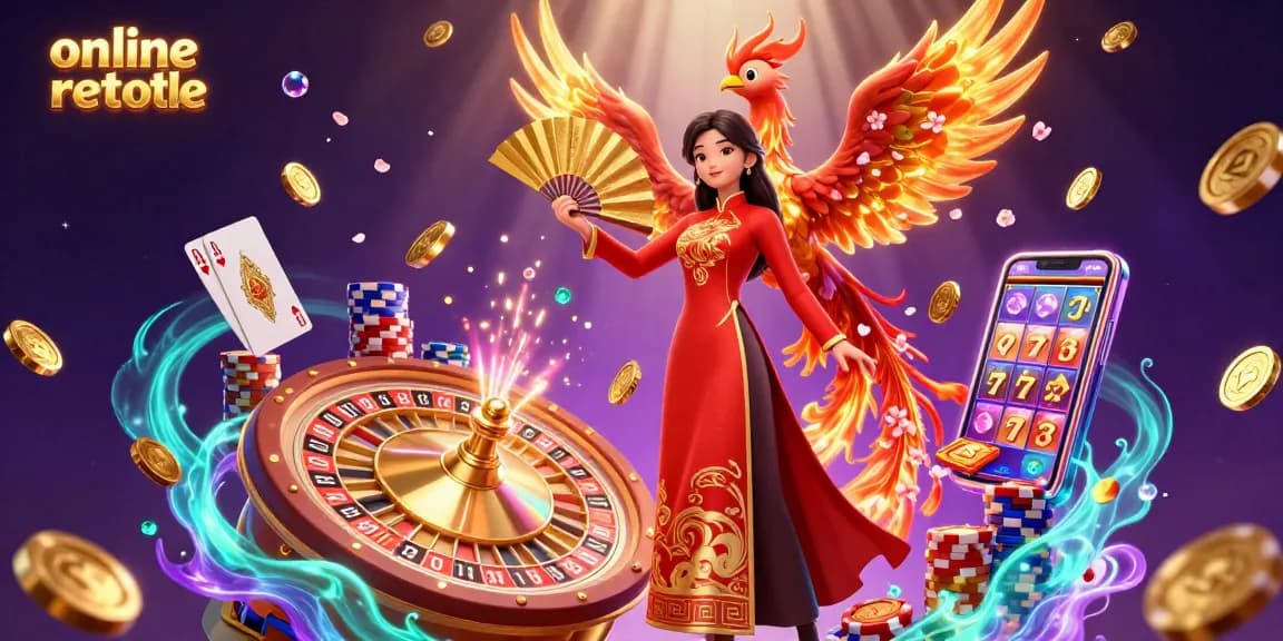 Experience online roulette excitement with a vibrant 3D scene featuring a decorative woman and phoenix.