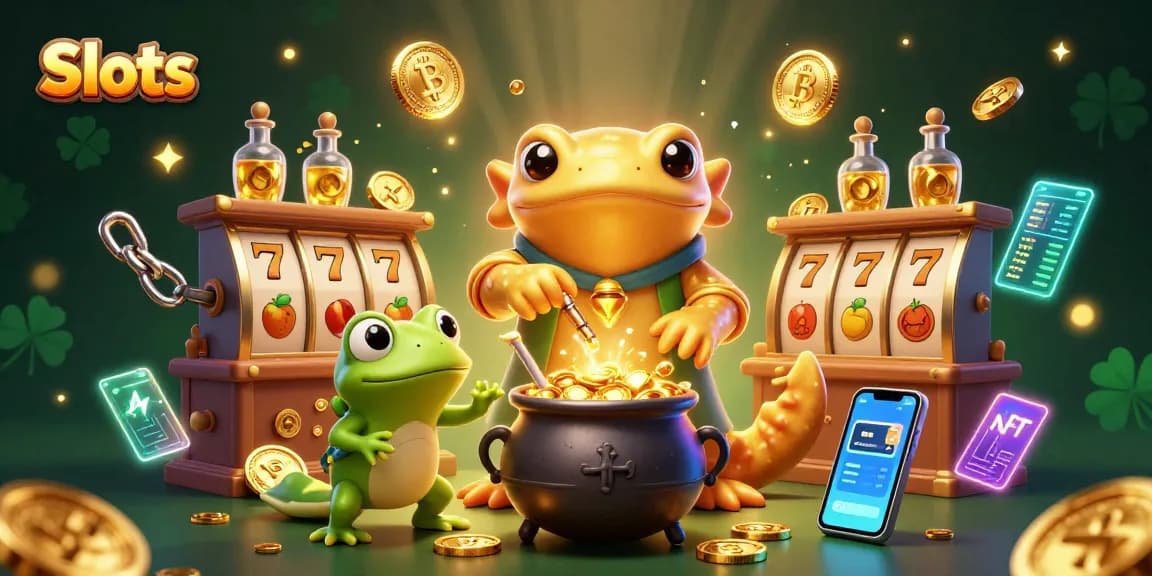 Spin the reels of slots with vibrant golden coins and alchemist characters in a magical casino setting.