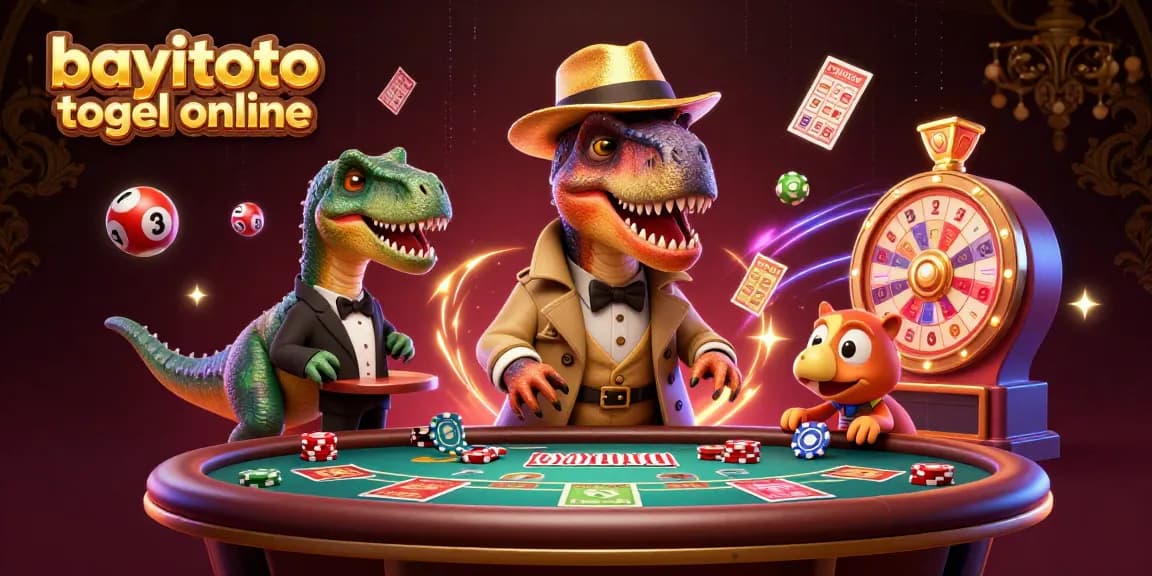 Experience bayitoto togel online with cartoon characters engaging in vibrant lottery-themed gambling activities.