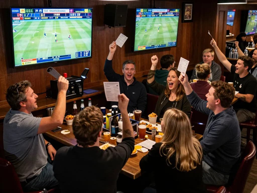 Soi Kèo at a lively sports betting event with patrons celebrating their wins.