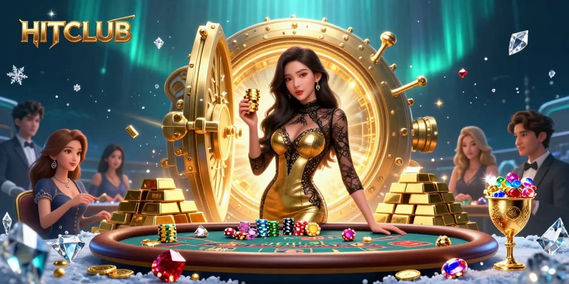 Engage in thrilling gameplay at HITCLUB with glamorous baccarat, chips, and rich casino elements.