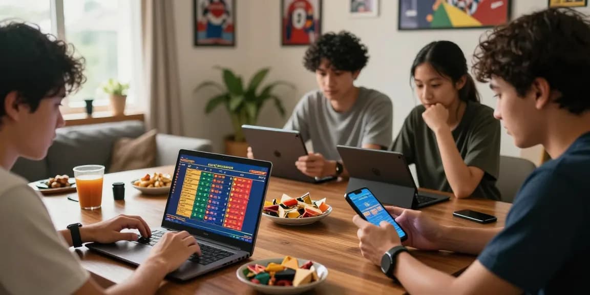 Diverse players enjoying live situs togel SGP game on devices, showcasing vibrant gaming atmosphere and strategy discussions.