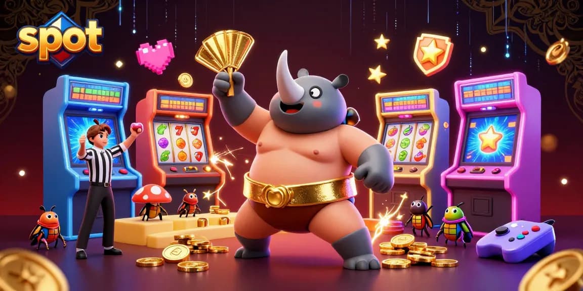 Spin to win with slot games as a victorious beetle champion lifts golden coins in a lively casino
