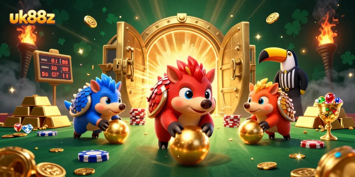uk88z pangolins bowl through poker chips and treasures in a festive casino scene