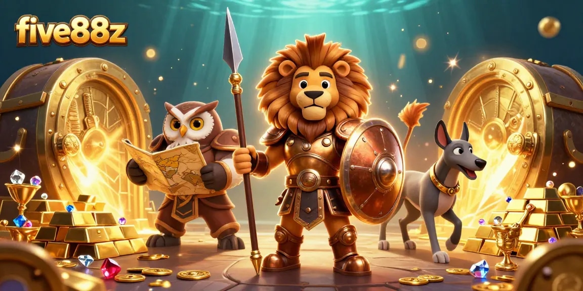 Experience the exciting treasures of five88z with a Spartan lion, tactical owl, and swift greyhound in action.