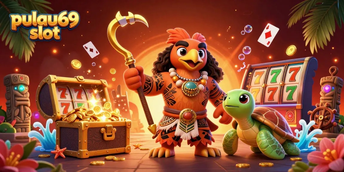 Engage in thrilling pulau69 slot action featuring a colorful scene with vibrant casino elements.