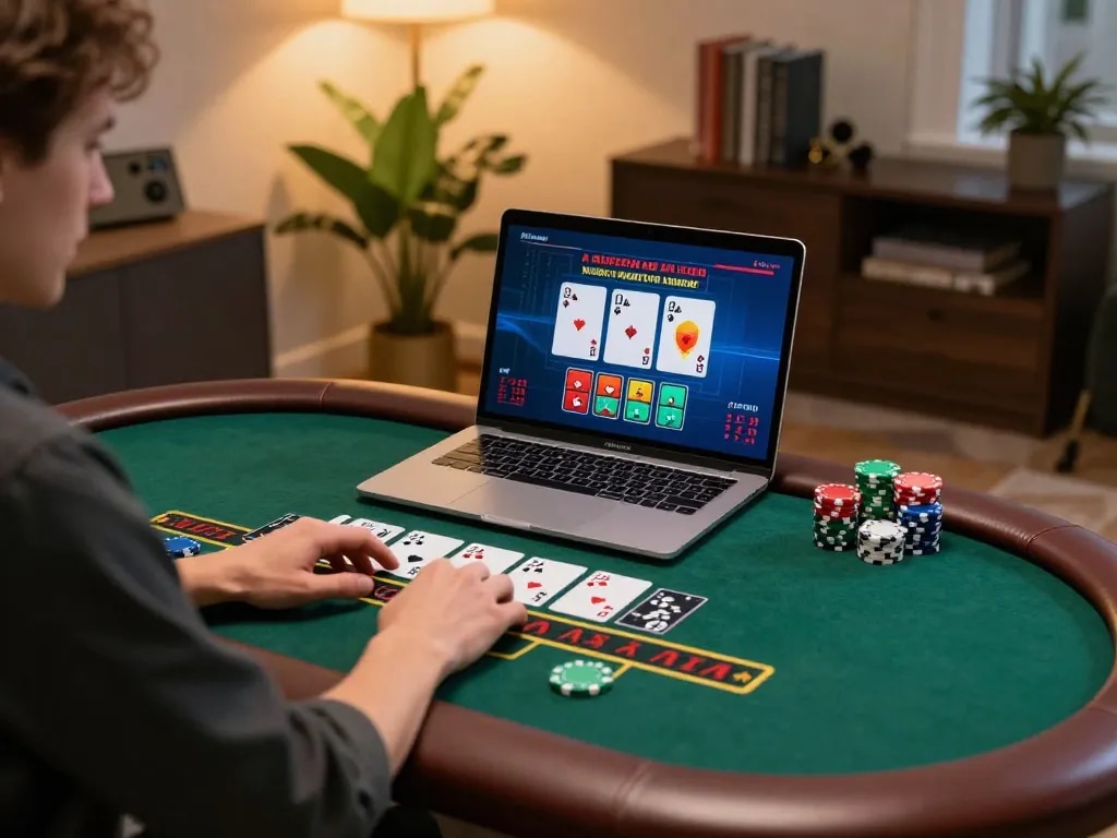TR88 player engaged in live dealer blackjack at home, showcasing strategy and bankroll management.