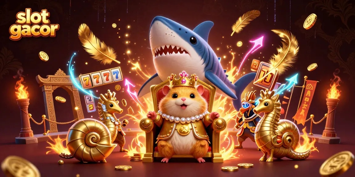 Temukan slot gacor dengan penggambaran ilustratif karakter kerajaan kompak dan elemen kasino.