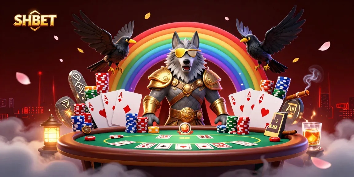 Engage with SHBET at its casino, featuring vivid 3D characters, poker elements and vibrant atmosphere.
