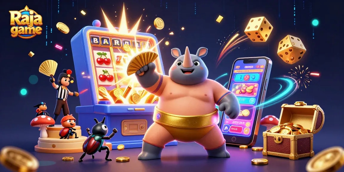 Experience winning moments with Raja game in this vibrant 3D casino scene featuring unique gameplay elements.