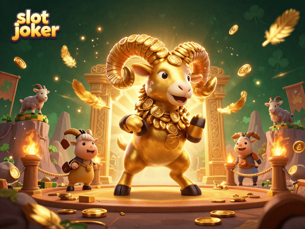 Permainan slot joker yang mendebarkan dengan simbol keberuntungan dan koin emas bertebaran.