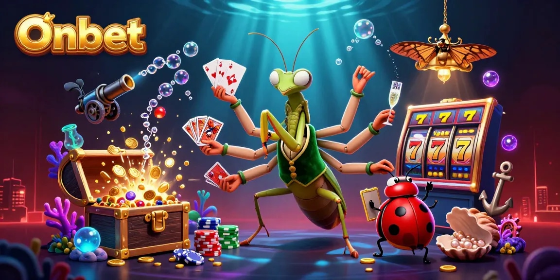 Onbet enhances your gameplay with vibrant slot reels and engaging casino characters in action.