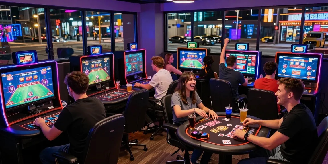 Players enjoying immersive experience at credit card casinos in a vibrant gaming lounge.