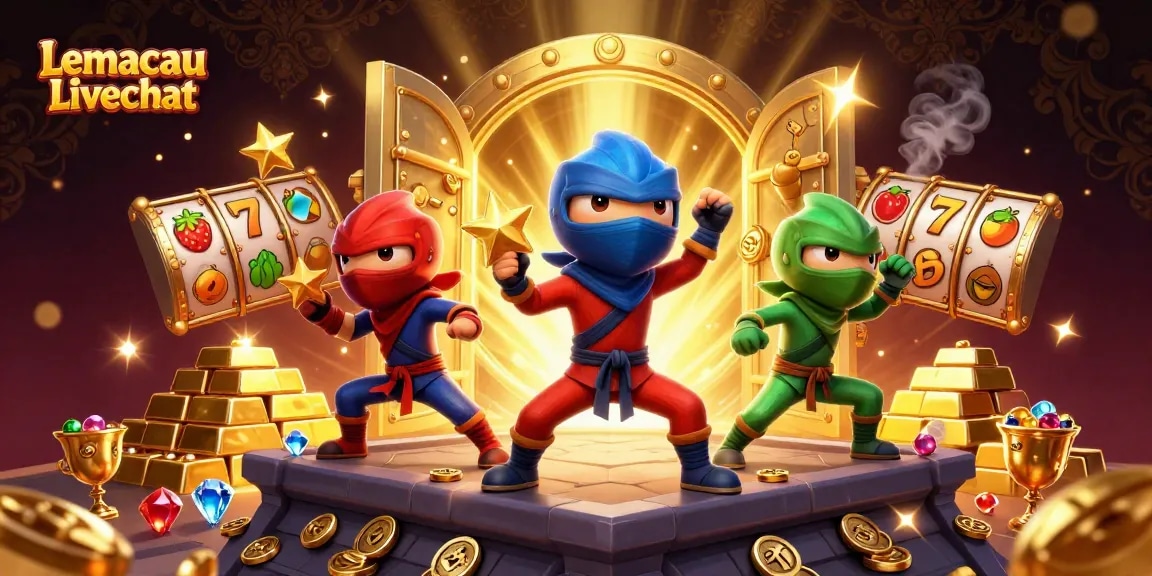 Lemacau Livechat showcases ninja chameleons immersed in thrilling slot action and treasure.
