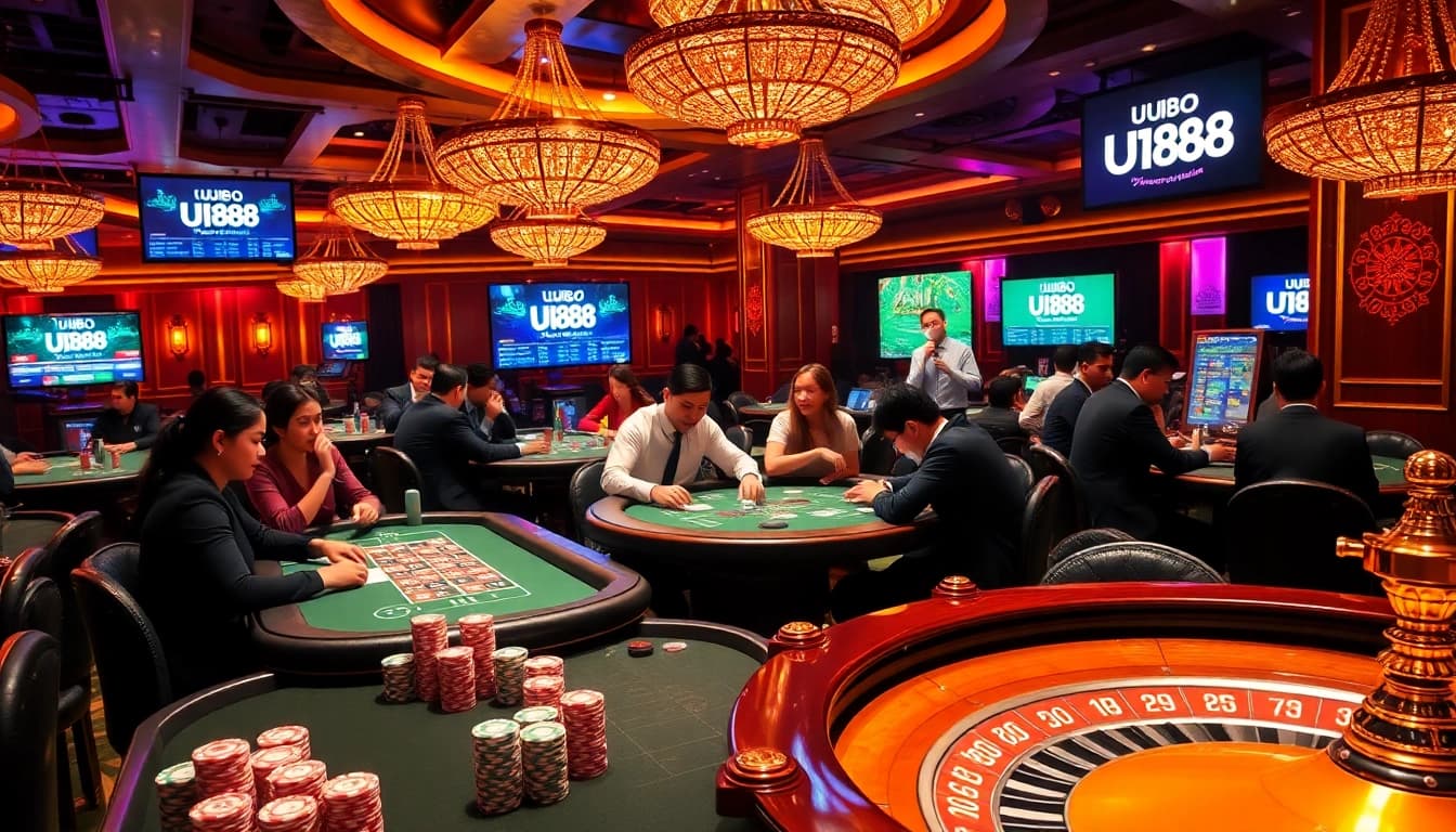 Experience thrilling games at uu88’s vibrant casino, featuring poker and roulette tables.