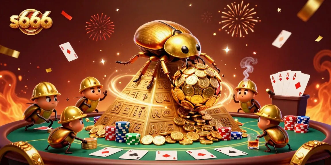 S666 players excitingly engage in a golden coin jackpot scene with vibrant casino elements.