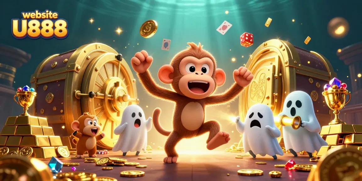 Experience thrilling gameplay at website U888 with an engaging 3D casino scene featuring a playful ghost.