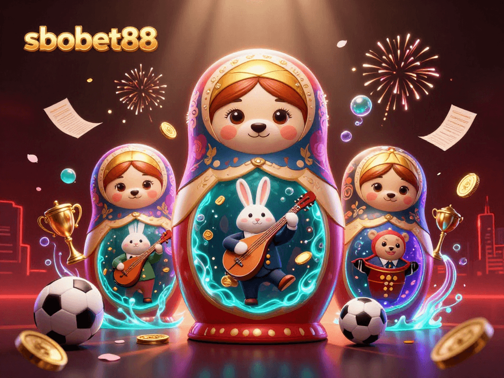 Bet on sbobet88 with a vibrant sports-themed illustration showcasing dynamic betting elements and colorful characters.