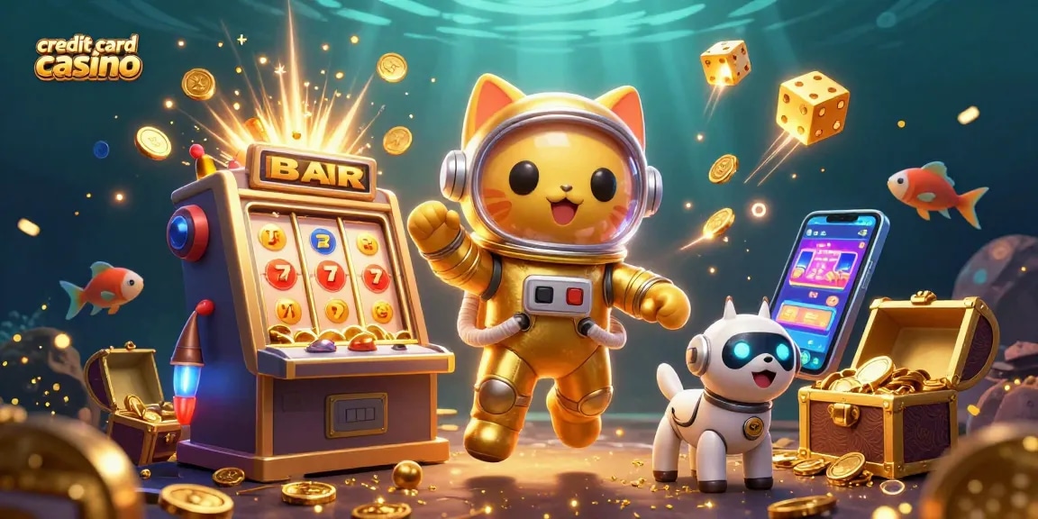 Experience the excitement of a credit card casino with animated rewards and vibrant game elements.