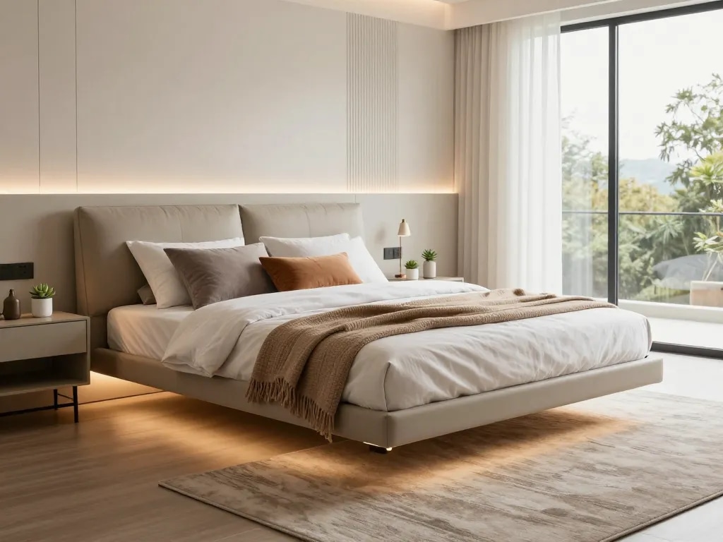 Discover stylish floating beds at https://www.josephineinteriordesign.com/floating-beds/ in a beautifully designed contemporary bedroom.